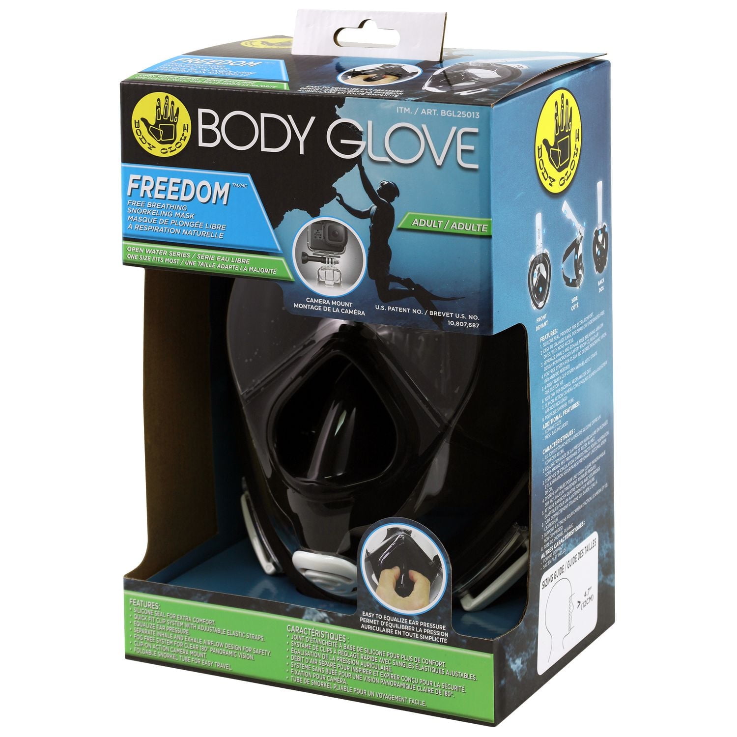 BODY GLOVE FREEDOM MASQUE DE SNORKELING GRATUIT (AVEC SUPPORT DE CAMÉRA GOPRO) FREEDOM MASQUE DE SNORKELING GRATUIT