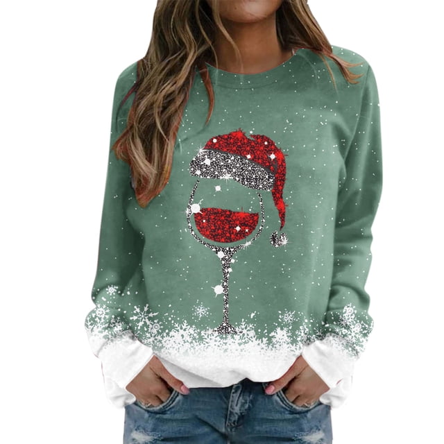 Gibobby Sudaderas para mujer navidad Sudadera con estampado navideño para mujer, sombrero de cristal, sudadera de manga larga, blusa informal, de temperamento(Verde,M)