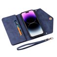 thumbnail image 3 of Crossbody Strap Wallet Case For iPhone 16 , Magnetic Book Envelope Design PU Leather Shoulder Strap Hand Wrist Stand Flip Cards Slots Cover with wrist Strap for iPhone 16,Blue, 3 of 14