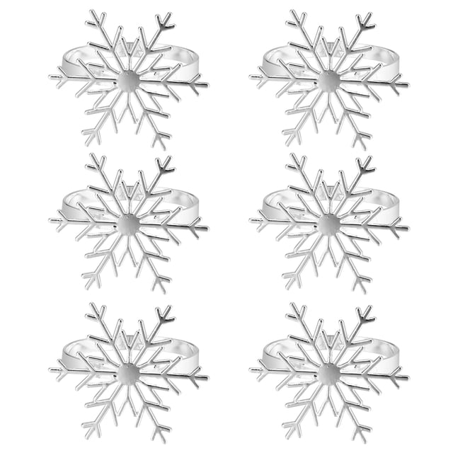 6Pcs Christmas Tissue Buckles Festive Snowflake Napkin Decorations (Silver)