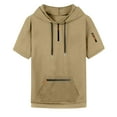 thumbnail image 2 of Men's Summer Short Sleeve Hooded Sweatshirt with Zipper Pocket, Oversized Casual Pullover for Sports, Warm Weather,Khaki,M, 2 of 6