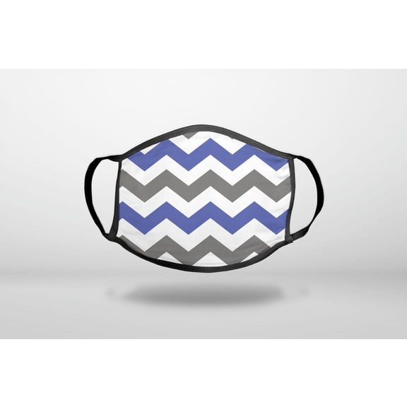 Blue Grey Chevron Stripes - 3-Ply Reusable Soft Cloth Face Covering, Unisex, Cotton Inner Layer