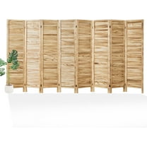 Room Partitions and Dividers, Temporary Wall with Double Hinges, 5.6 Ft Tall Folding Louver Wood Screen for Home Office Bedroom Hotel Decoration (8 Panels, Wood Color)