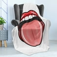 thumbnail image 4 of Lips Soft Flannel Fleece Throw Blanket, Red Lipstick Open Mouth Tongue out Funky 90s Style Retro Sensual Image, Cozy Plush for Indoor and Outdoor Use, 50" x 70", Scarlet Coral and Blush, by Ambesonne, 4 of 5