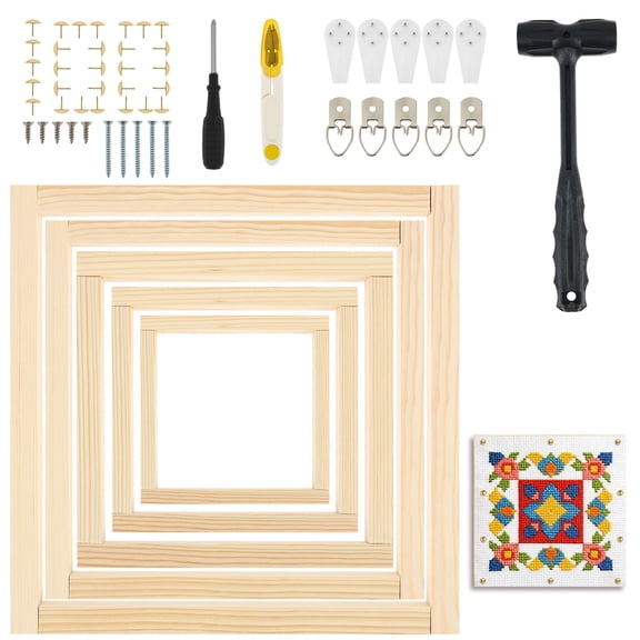 Austok 20Pcs Needlepoint Stretcher Bar Set 5 Size Cross Stitch Frame and Stretcher Bar with 100 Thumb Tack for Embroidery Canvas Creation and Framing