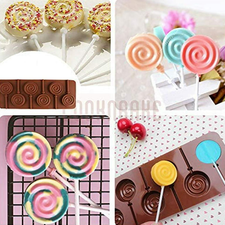Popfeel Round Silicone Mold for Lollipop Hard Candy Chocolate Cake Decorating Reusable Swirl Shape, Size: 23.8