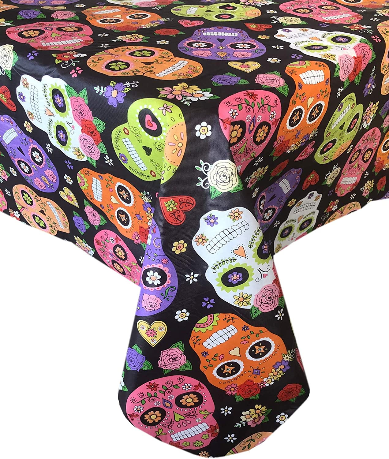 Details about   Halloween Day Of The Dead Tablecloth 60" x 84" Rectangle Non-Woven Backing 