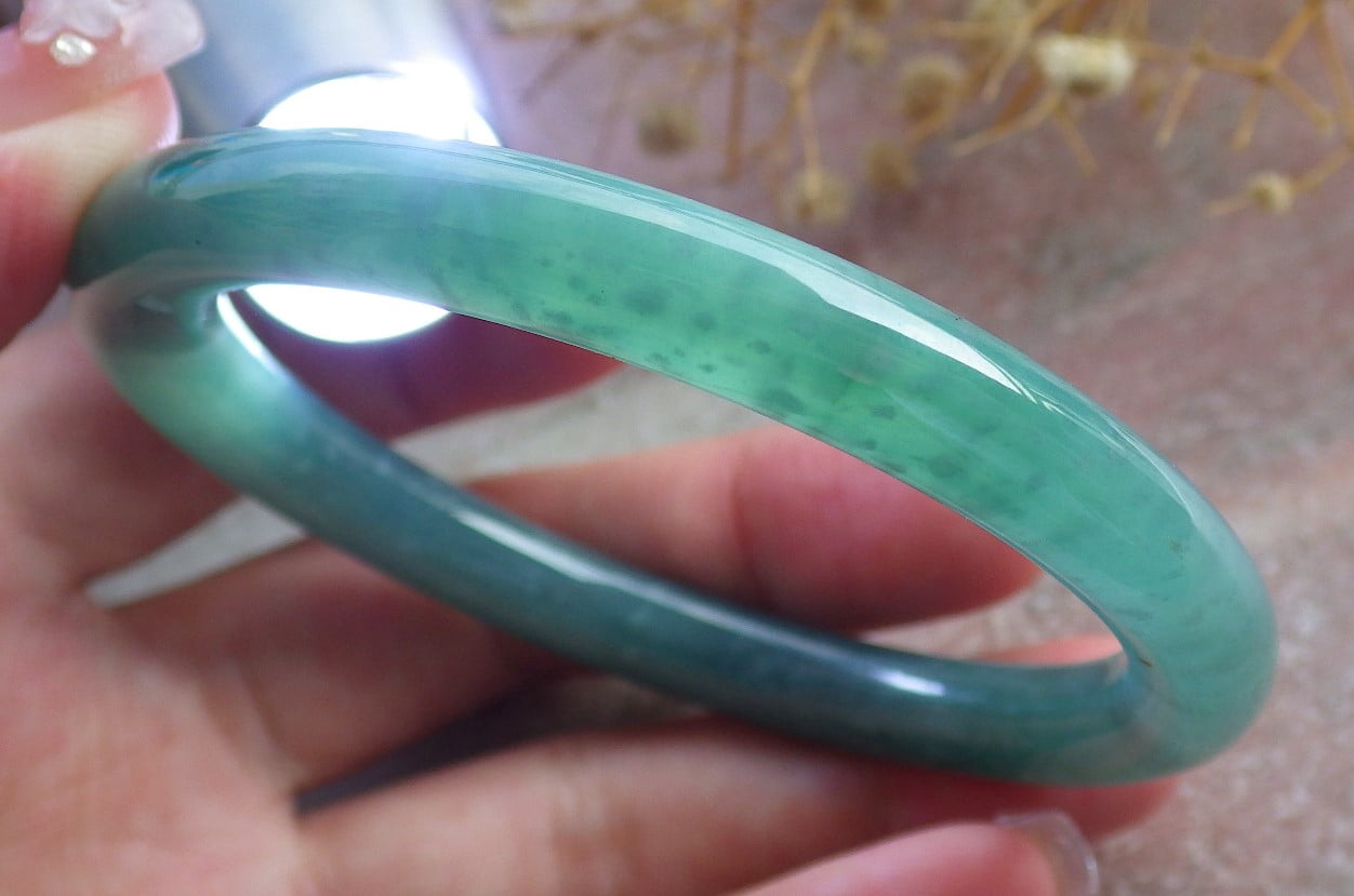 Icy Green Natural A JADE Jadeite Circle Bangle Bracelet 54 mm 682116 TN