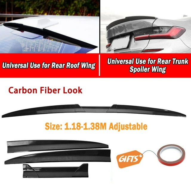 ALLTIMES Universal Rear Trunk Spoiler Lip Wing Rear Roof Wing, 46"~54" Adjustable PU Rubber Carbpn Fiber Look with Double Side Tape