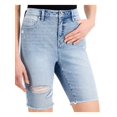thumbnail image 3 of STYLE & COMPANY Womens Light Blue Denim Pocketed Distressed Button Closure Zippered Raw Hem Bermuda Shorts 18, 3 of 4