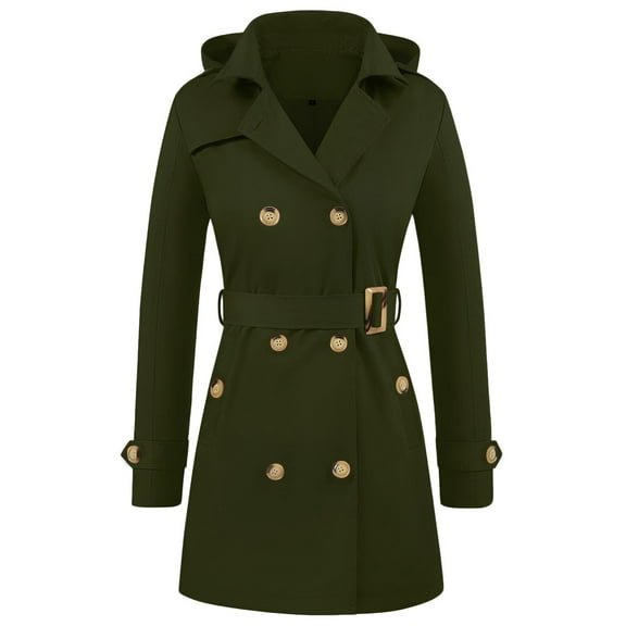 Stamzod Double Breasted Trench Coat Women Solid Color Classic Long Sleeve Jacket Coat with Belt Business Casual Jackets for Women Green L