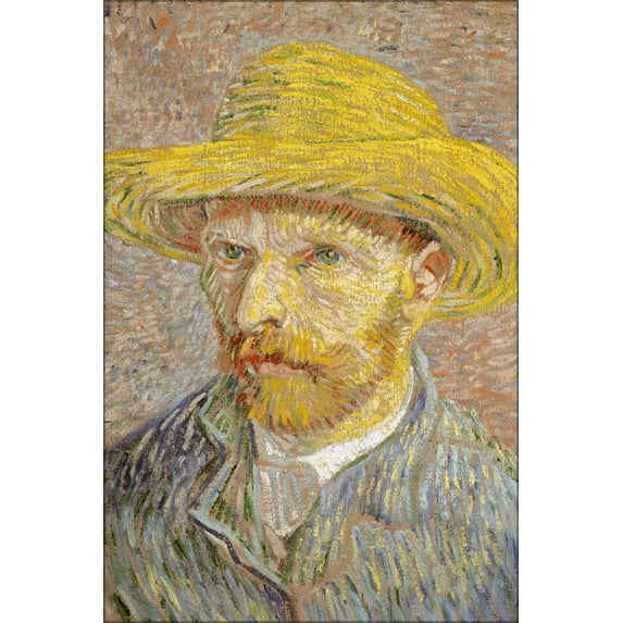24"x36" Gallery Poster, Self-Portrait with Straw Hat by vincent van gogh 1887