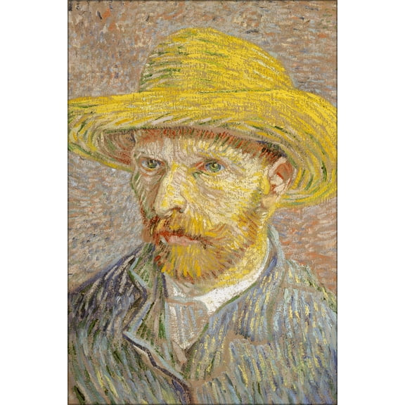 24"x36" Gallery Poster, Self-Portrait with Straw Hat by vincent van gogh 1887