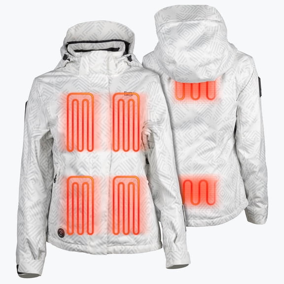 Mobile Warming Denali Heated Snow Jacket for Women, Waterproof Skiwear, 6 Heat Zones, RECCO Reflector, Geo, XS
