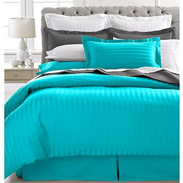 Ultra Doux 1800 Series Ensemble de Couette Rayée 3 Pcs (Très Grand, Aqua)
