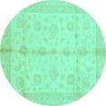 thumbnail image 1 of Ahgly Company Machine Washable Indoor Round Abstract Turquoise Blue Modern Area Rugs, 3' Round, 1 of 4