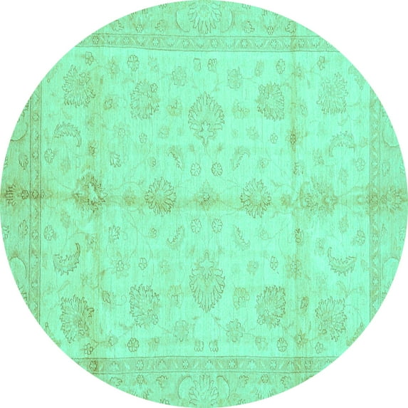Ahgly Company Machine Washable Indoor Round Abstract Turquoise Blue Modern Area Rugs, 3' Round