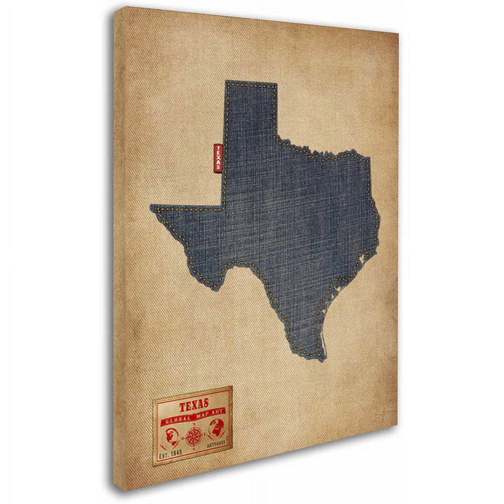 Trademark Fine Art "Texas Map Denim Jeans Style" Canvas Art by Michael Tompsett