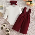 thumbnail image 6 of mgoYE Baby Girl Clothes 0 3 6 9 12 18 Months Newborn Baby Girl Clothes Fall Outfit Long Sleeve Ribbed Romper Floral Suspender Overalls Shorts Set with Headband 3PC 3-6 Months, 6 of 7