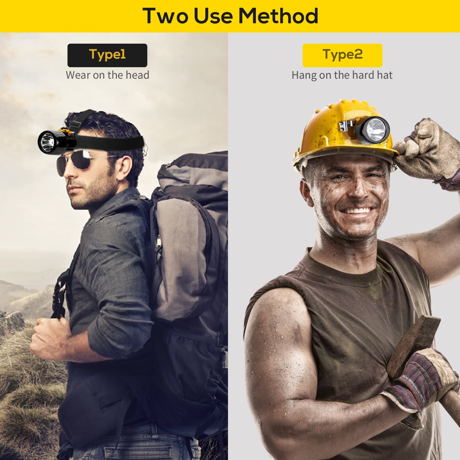 Hunting Friends Rechargeable LED Mining Headlamp, Waterproof & Explosion-Proof Miner's Headlamp, High-Power Headlight Flashlight for Camping, Night Running, Fishing, Hunting & Outdoor Activities