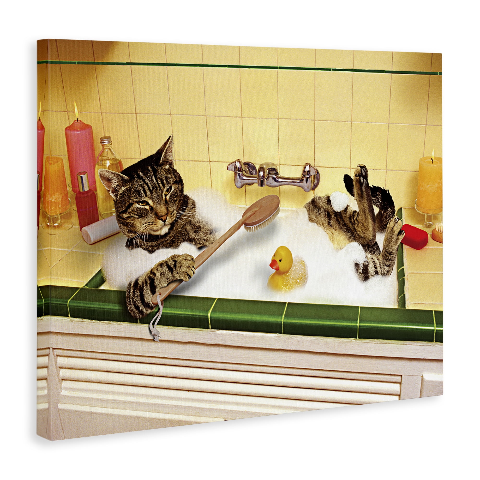 Stupell Industries Cat Bathing in Tub Typography Painting Gallery Wrapped Canvas Art Print Wall Art, 40 x 30