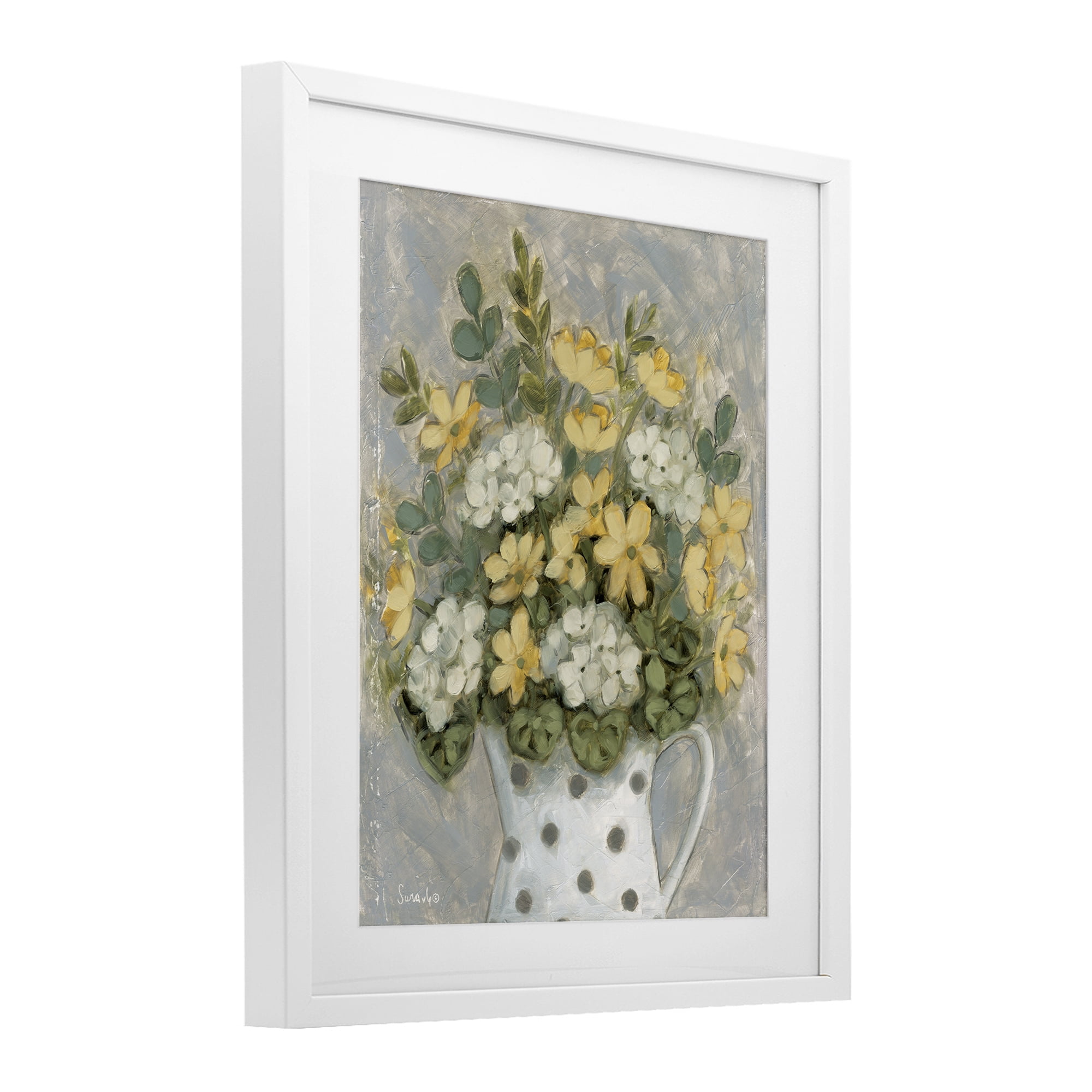 Stupell Industries Farm Fresh Bouquet Dotted Vase White Framed Print Under Glass, design by Sara G. Designs