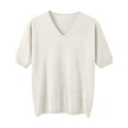 thumbnail image 4 of Arlun Women's Short Sleeve V-Neck Sweaters Casual Lightweight Solid Color Knit Sweater Soft Comfortable Base Layer Pullover Tops White XL, 4 of 5