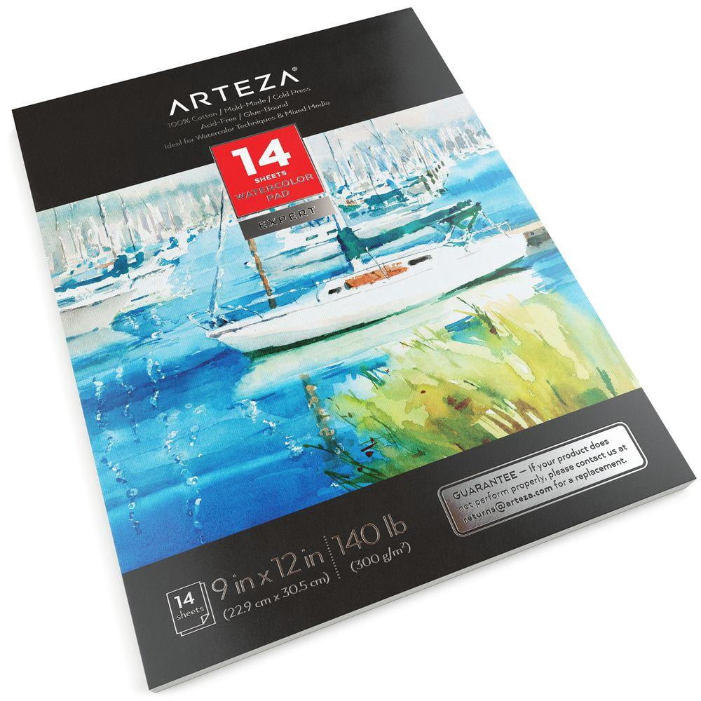 Arteza Watercolor Paper Pad, White DIY Frame, Bleed-Proof Paper, 9"x12", DIY Ready-to-Hang Artwork Kit - 14 Sheets