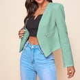 thumbnail image 2 of Blazer para mujer, chaquetas elegantes, informales, de color puro, con frente abierto, chaquetas cortas con bolsillos y cremalleras para mujeres y niñas, verde guisante XL, 2 of 5