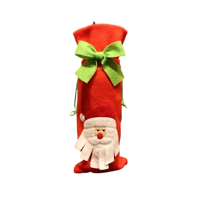 Bewildely Cubierta de botella de vino Cordón Santa Claus de comedor de Navidad Bordado a prueba de polvo Ropa de encaje Accesorios de regalo de Kits de decoración para fiestas Papá Noel Bewildely HA070039-01B