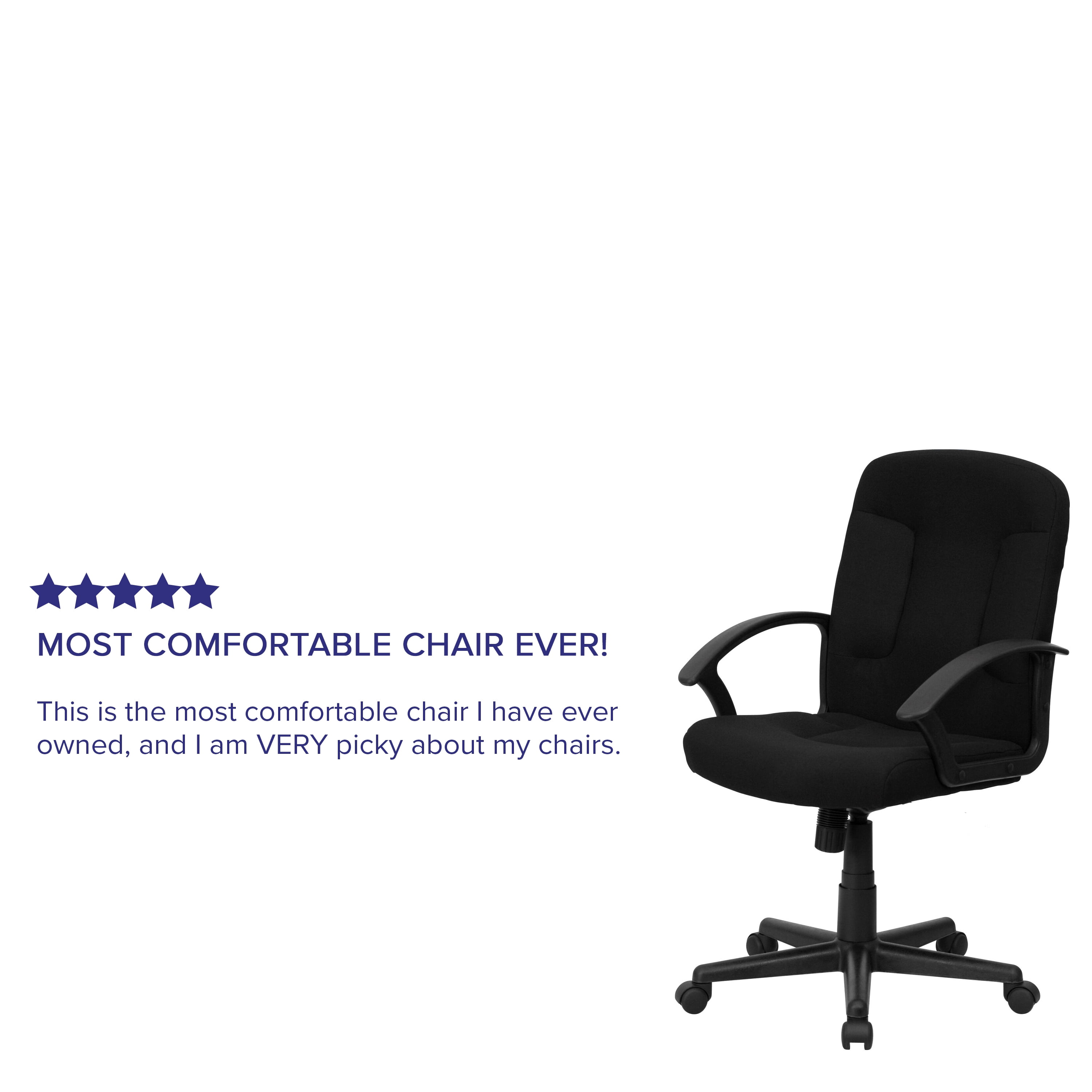 Emma + Oliver Mid-Back Black Fabric Executive Swivel Office Chair with Nylon Arms