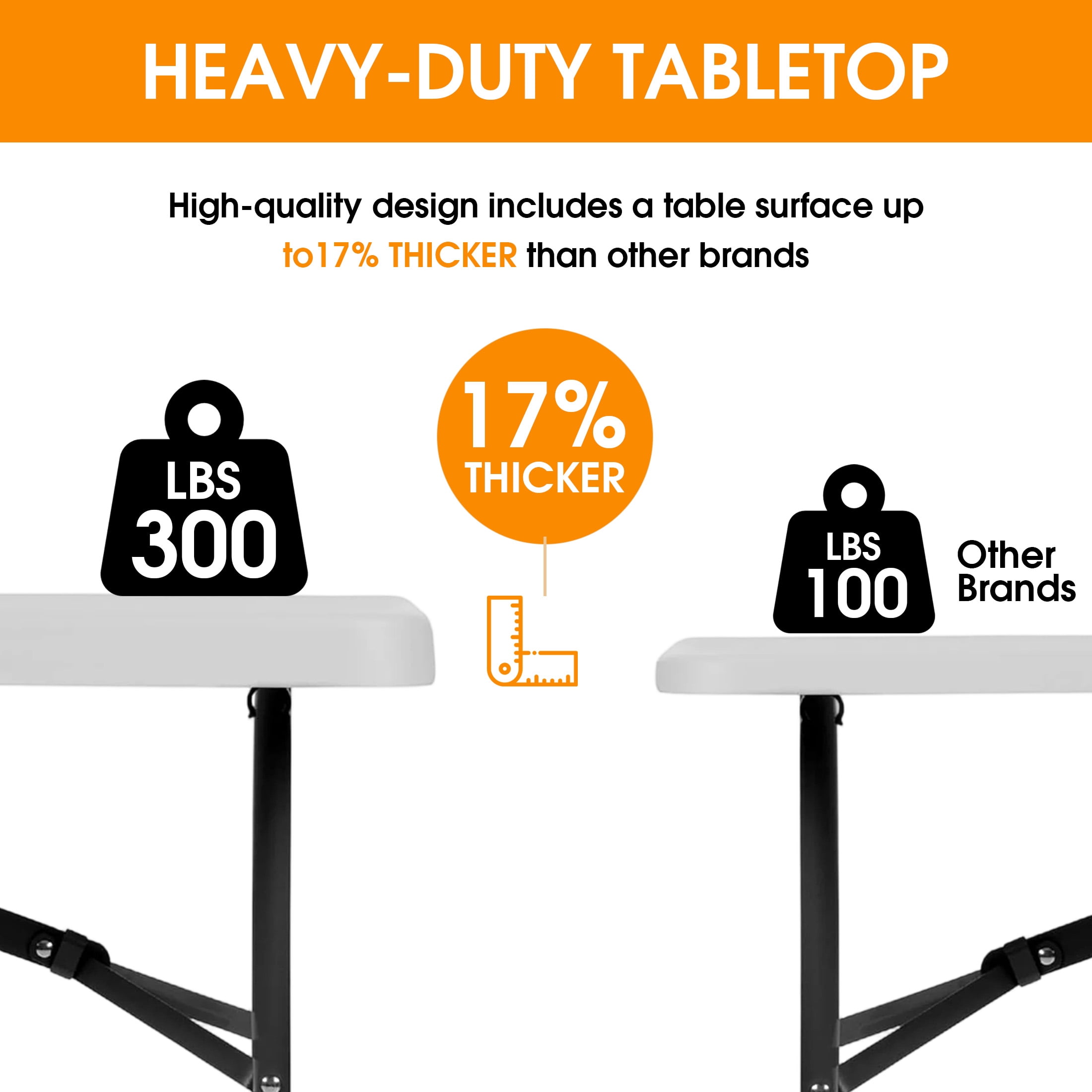 MAYEERTY 6FT Foldable Rectangular Folding Table, Portable Heavy Duty Utility Fold Up Table with Carrying Handle, Indoor Outdoor Waterproof for Dining, Picnic, Party, Camping, Banquet