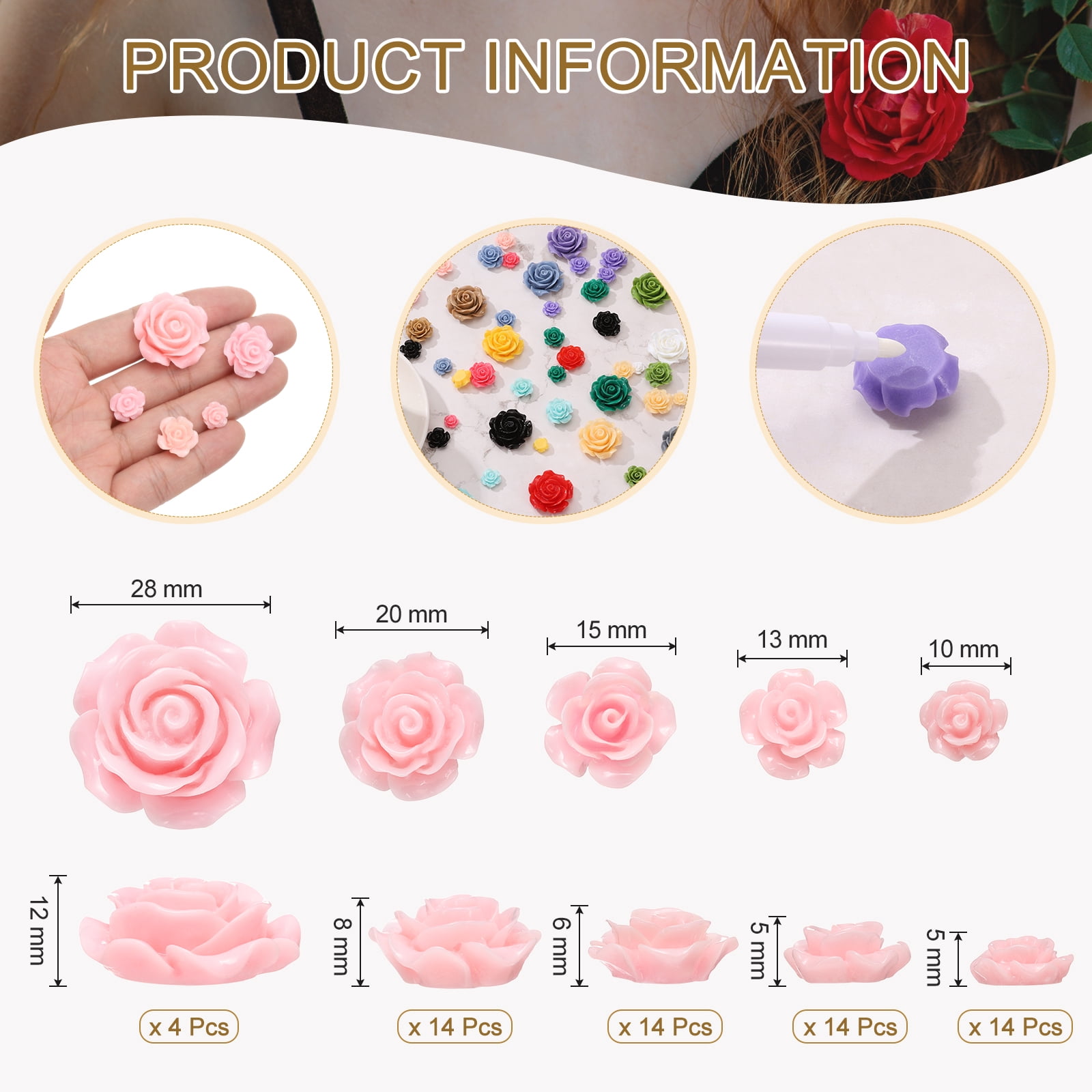 Unique Bargains Resin Rose Flower Beads for Jewelry Making and Crafts Pink