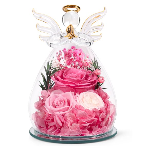 Figura de ángel de cristal Preserved Rose Forever Flower para mujer