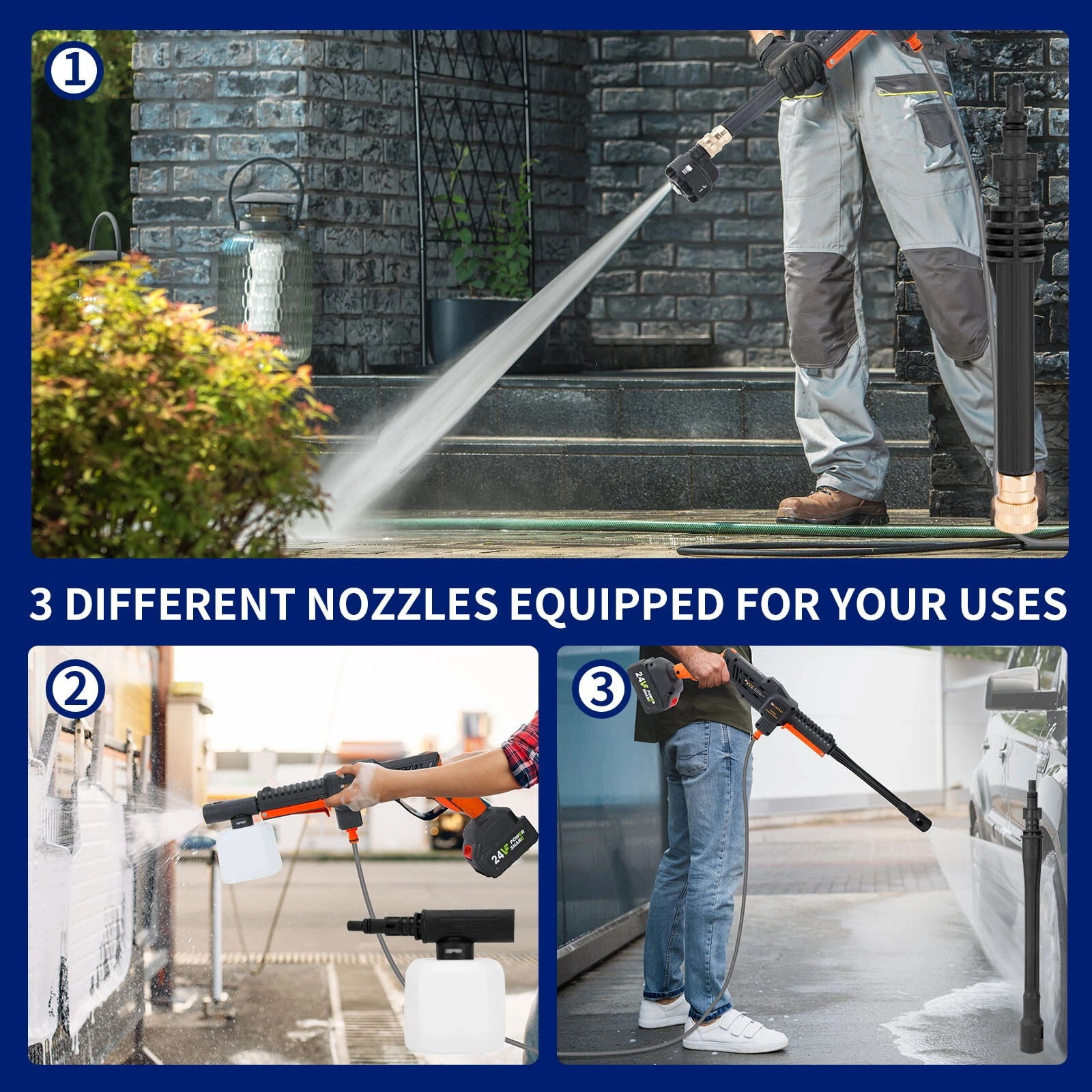 Cordless Portable Power Washer - Battery Powered Pressure Washer,Handheld Pressure Washer Gun with Nozzles,Rechargeable High-Pressure Car Washer Gun for Car Washing/Home/Floor