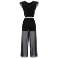 thumbnail image 6 of IBTOM CASTLE Women Two Piece Lyrical Dance Outfit Criss Cross Crop Tops + Mesh Tulle Wide Leg Pants Modern Contemporary Dancewear S Black, 6 of 8