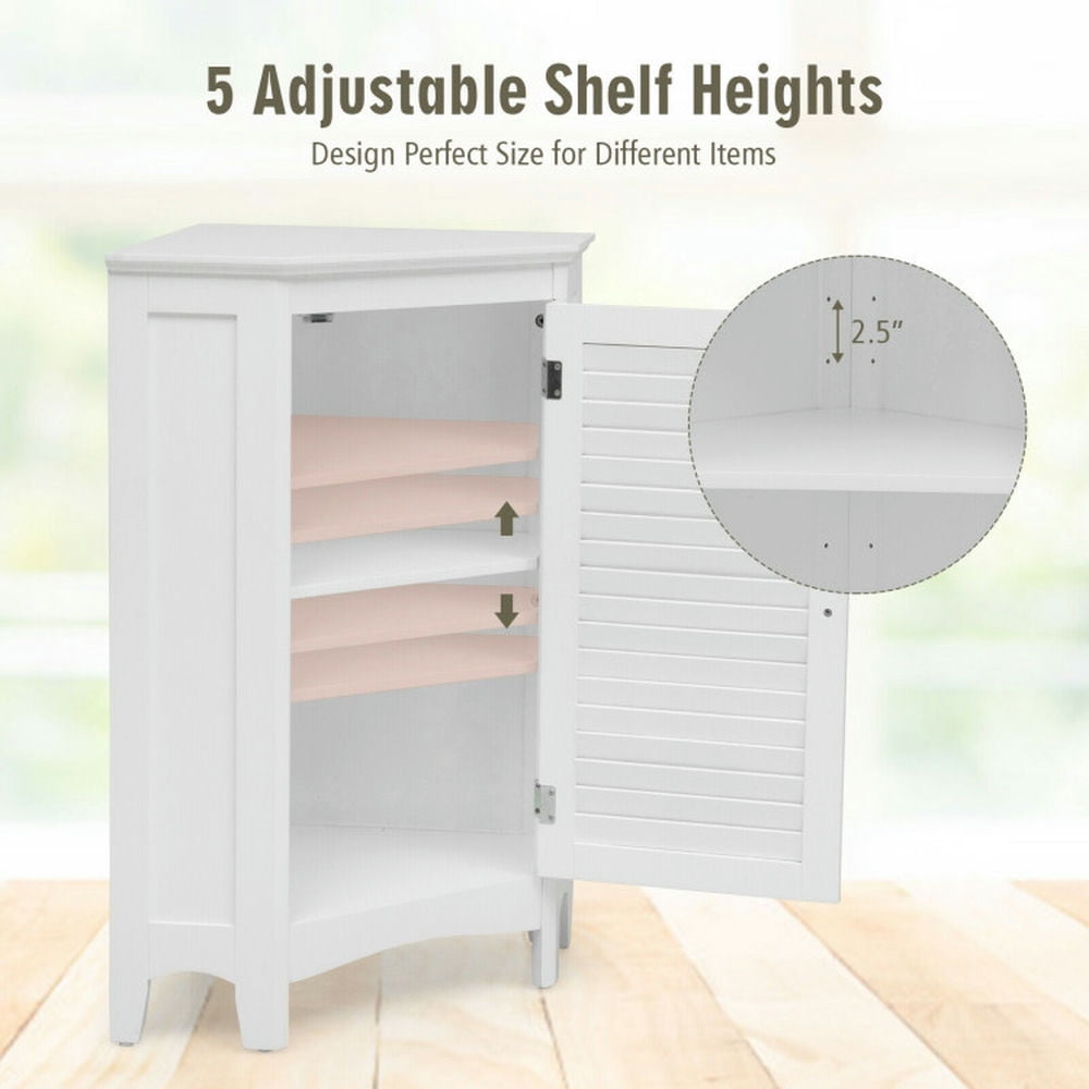 Finihen Storage Cabinet, Bathroom Floor Cabinet, Corner Storage Cabinet Free Standing Bathroom Cabinet with Shutter Door, for Bathroom, Living Room, Bedroom, Kitchen, White