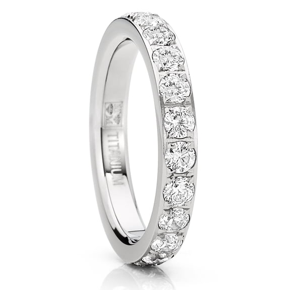 Metal Masters Womens 3mm Ladies Titanium Eternity Engagement Band Wedding Ring Pave-Set Cubic Zirconia