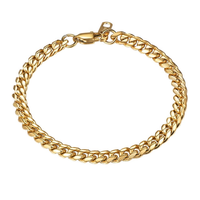 PROSTEEL Enlace Cubano 6MM de Ancho 18K Oro Cadena Pulseras Punk para Hombre Mujer Joyería Regalo, 19Longitud