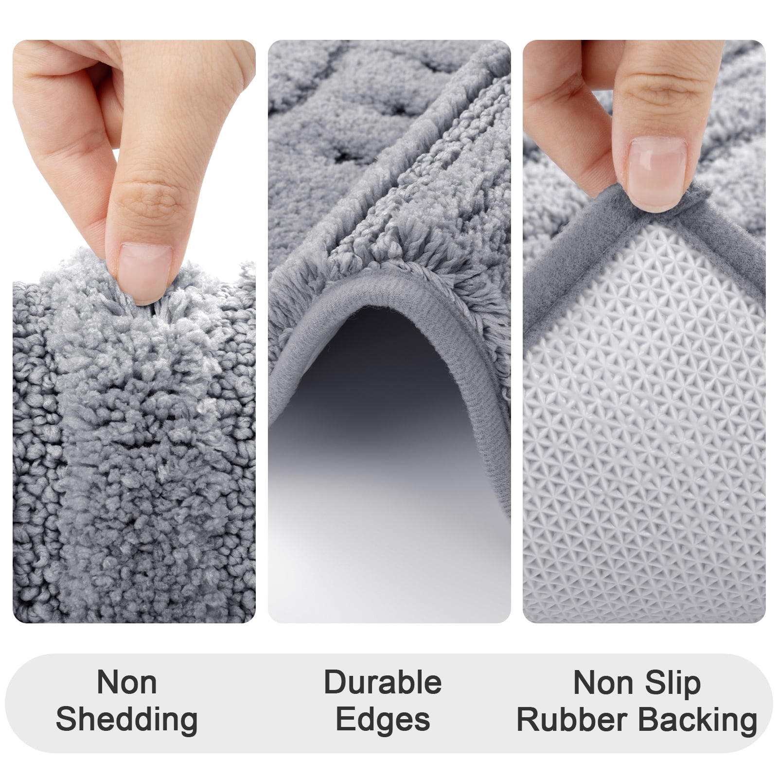 Bathroom Rugs Sets 3 Piece, Soft Absorbent Microfiber Bath Mats and U-Shaped Contour Toilet Rug, Plush Shaggy Bath Mat Set for Bathroom