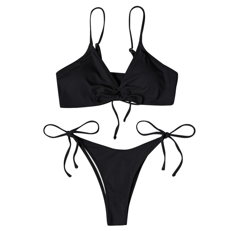 Black bikini set - Brazilian bikini set - adjustable thong and tie top - soft high-quality hot fabric