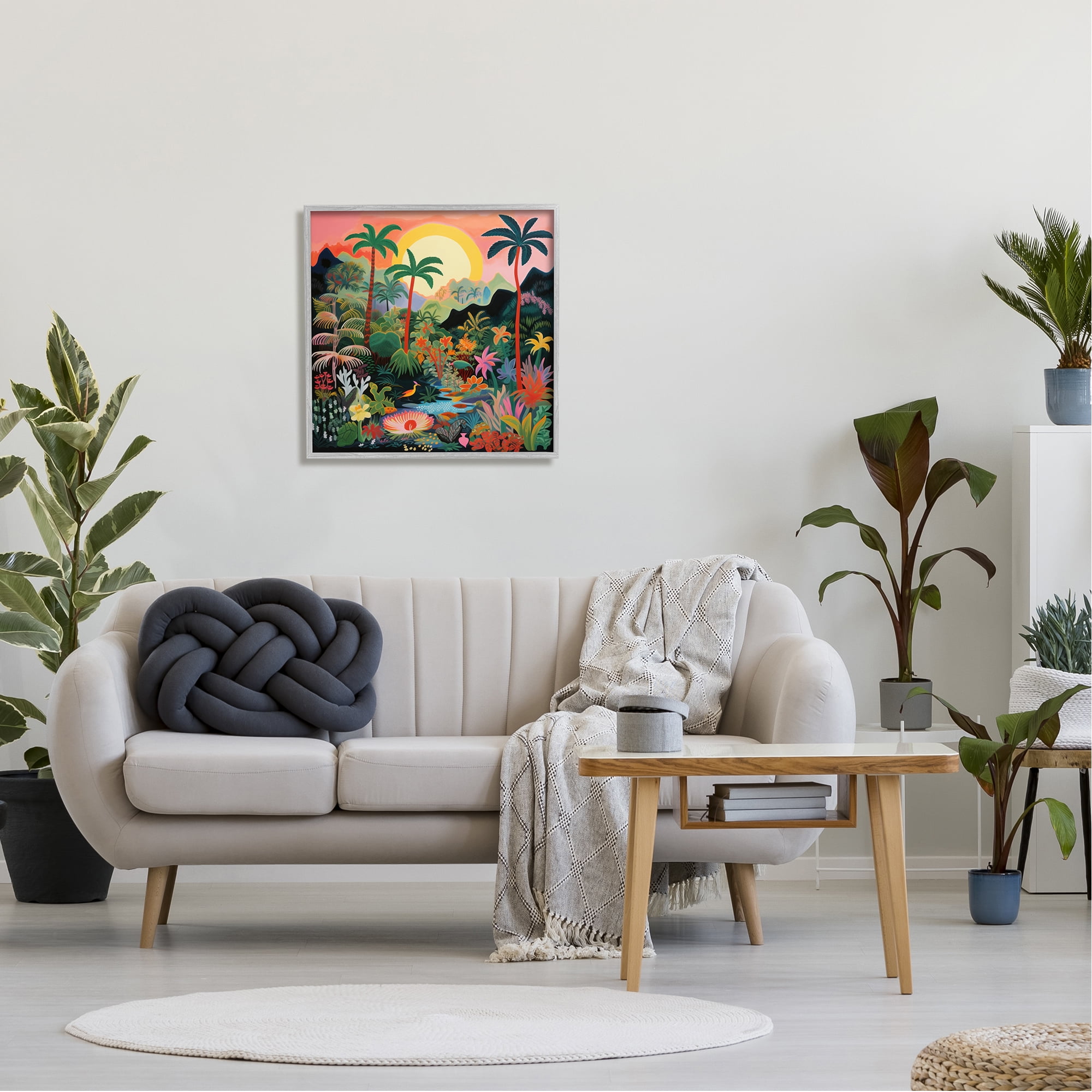 Stupell Industries River & Tropical Vegetation Landscape Painting Gray Framed Art Print Wall Art, 24 x 24