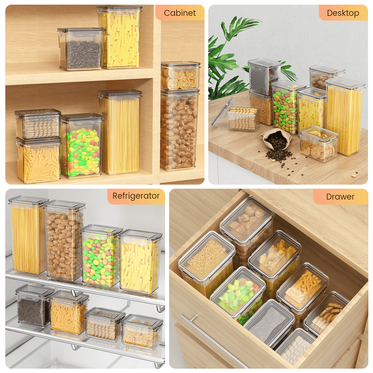 Hard PP Home Kitchen Cabinet Storage Container for Food Tools