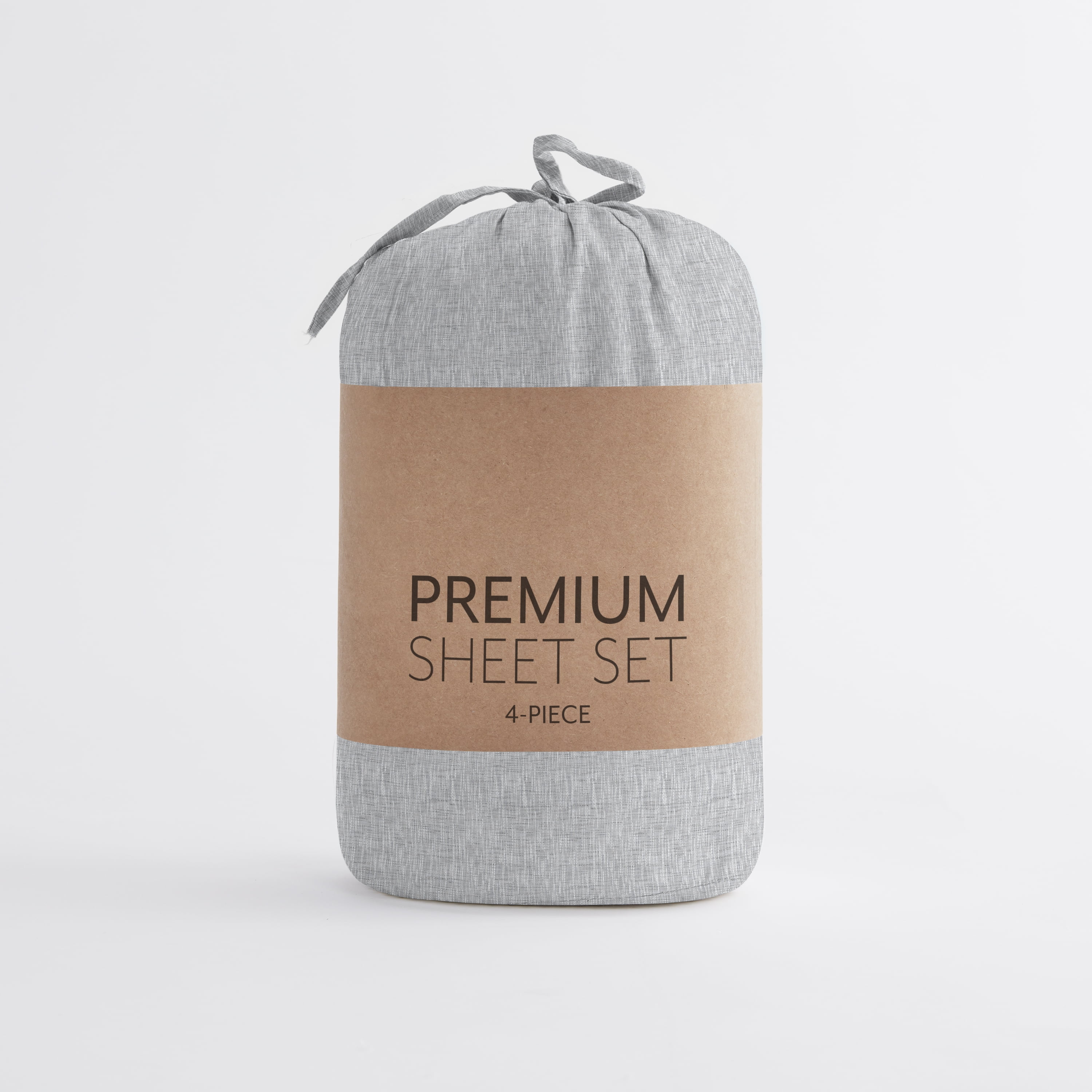 Noble Linens 4 Piece Pattern Microfiber Bed Sheets Set, Light Gray Chambray Style, Full