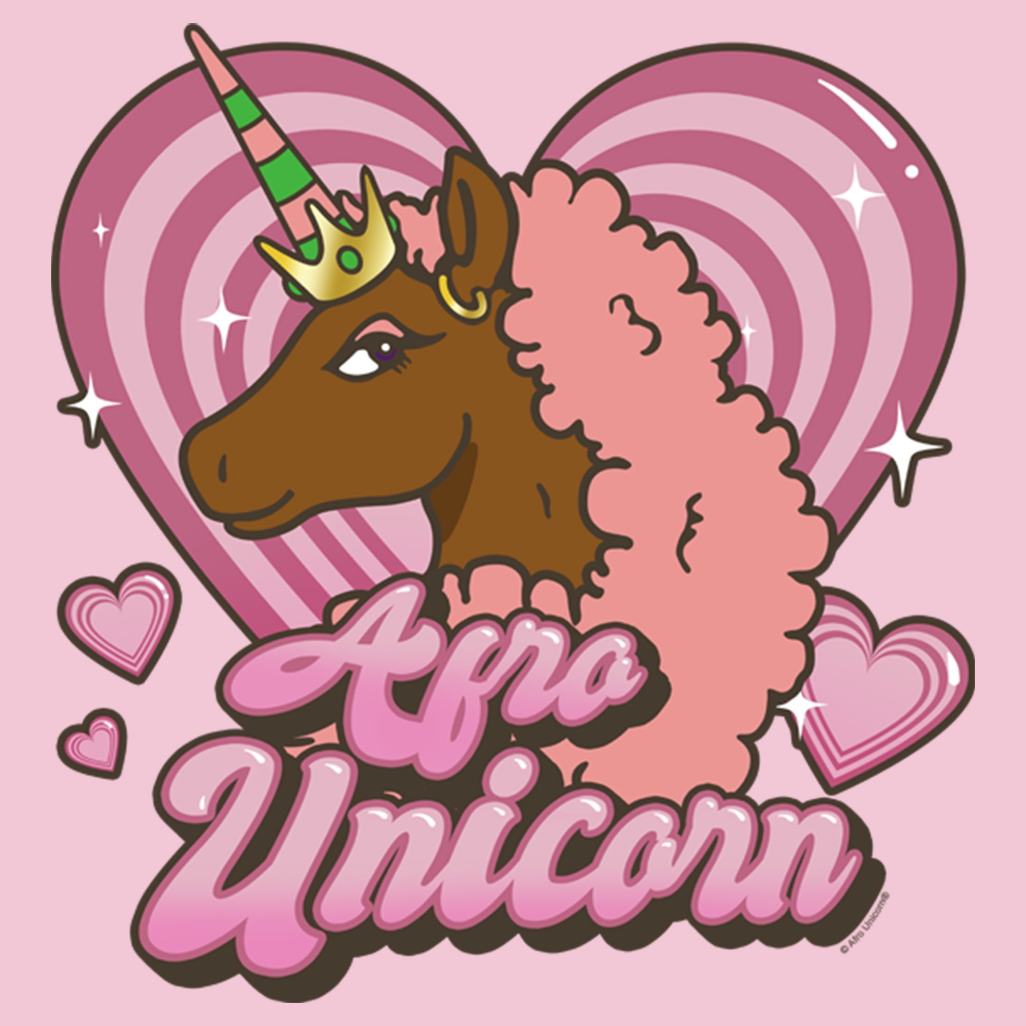 Girl's Afro Unicorn Rainbow Magical Unique Divine Graphic Tee Light Pink  Large