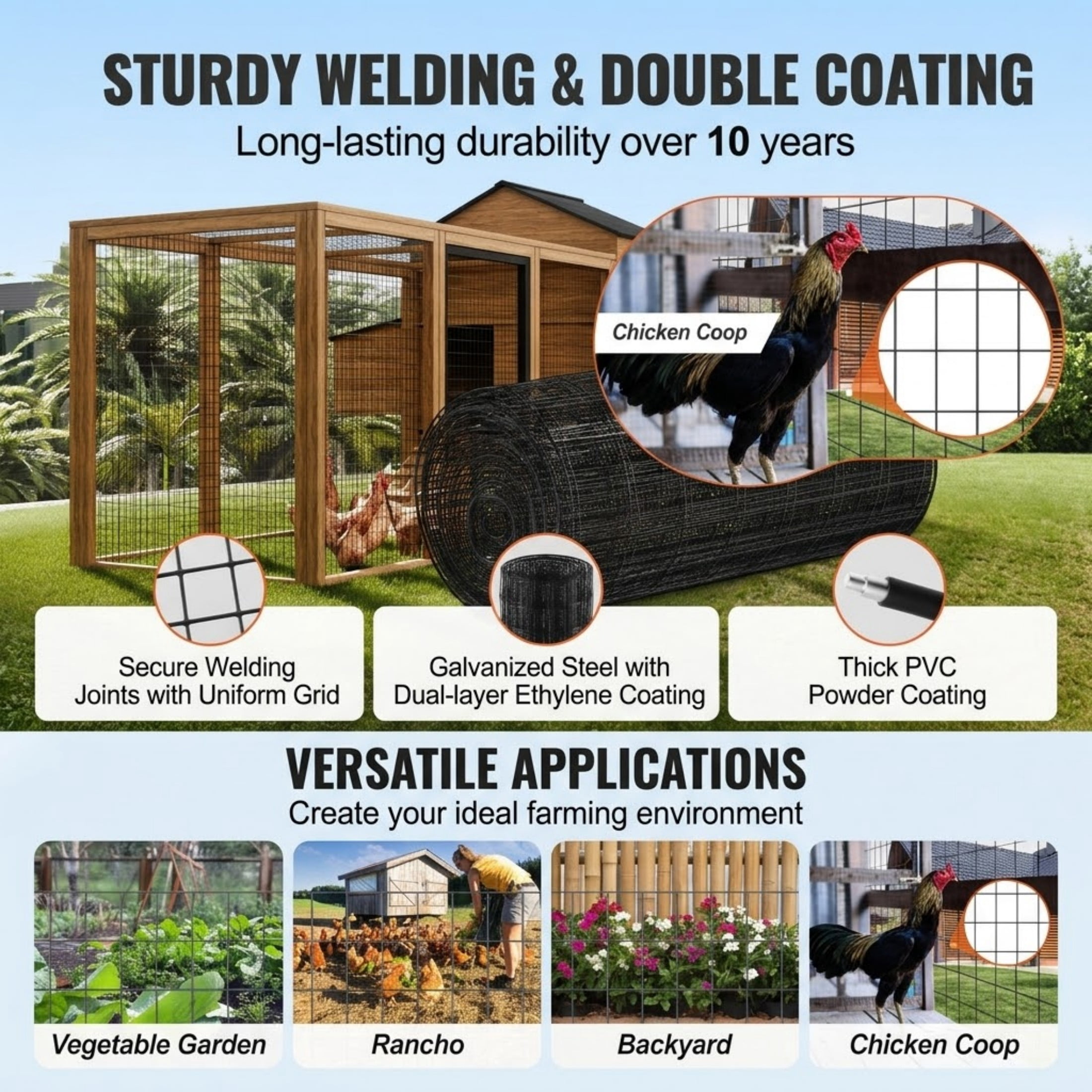 36'' x 50' 16 Gauge Hardware Cloth, Vinyl Coated Galvanized Wire Mesh Roll for Chicken Coop and Poultry Fence