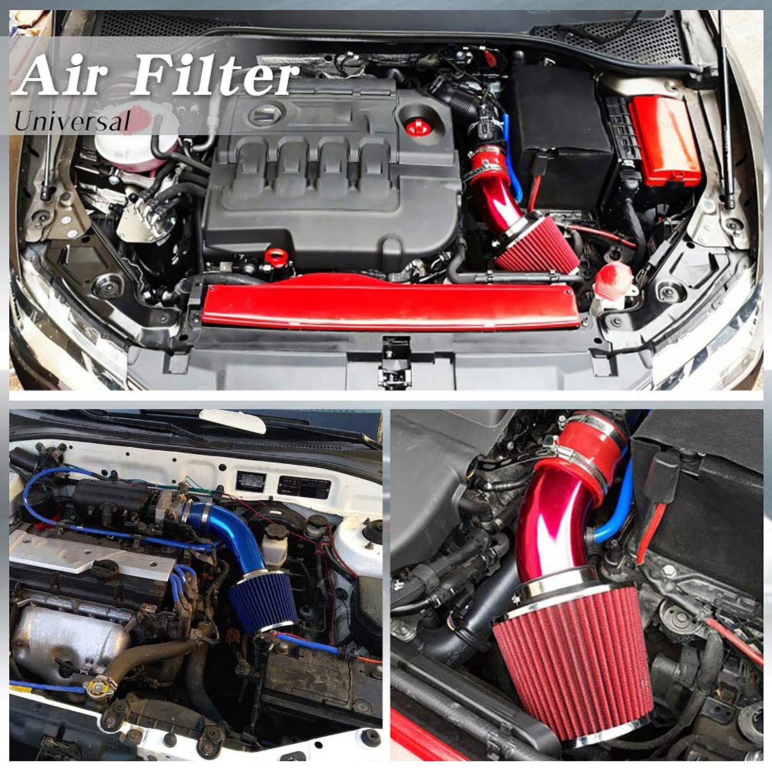 3 Inch Universal Cold Air Intake Kit - Aluminum Induction Flow Hose with Air Filter (Blue) - High Performance, Easy Installation, Fits Most Vehicles