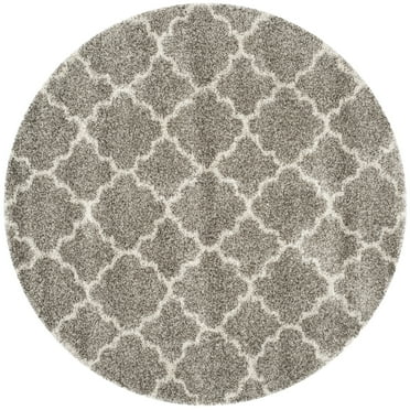 SAFAVIEH Hudson Jaye Plush Geometric Shag Area Rug, Grey/Ivory, 11' x 11' Round