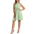 thumbnail image 2 of INSPIRE CHIC Women's Halter Neck Sleeveless Smocked Waist Floral Dress S Light Green, 2 of 5