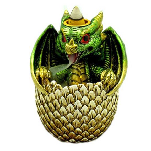 Fantasy Gifts Green Dragon in Egg Backflow Incense Burner 3.5 x 3 x 4.25 Inch